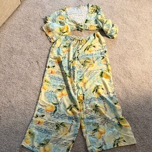 Citrus Print Jumpsuit with Sleeves